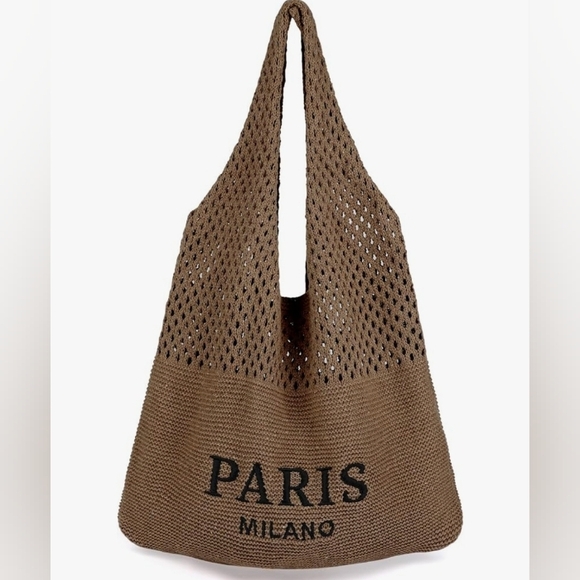 None Handbags - Brown Knit Tote Bag